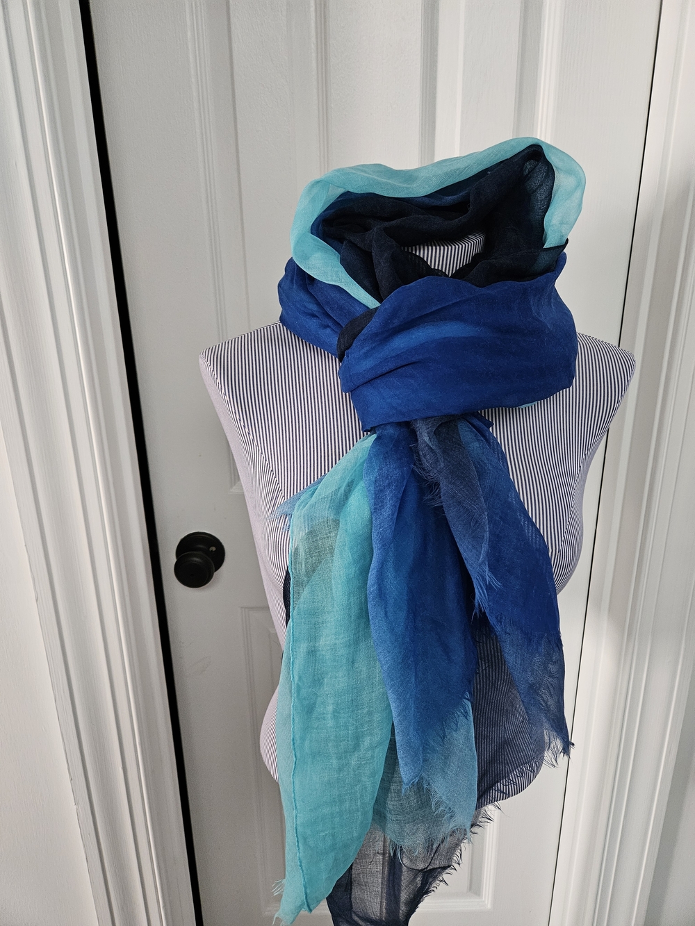 Ombre Navy to Aqua Lightweight Cashmere Silk Scarf